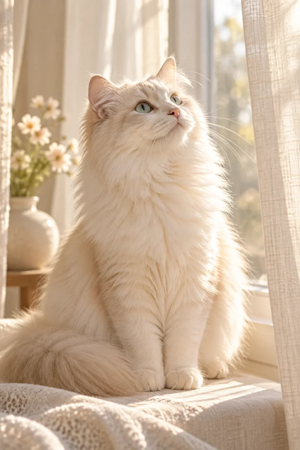 窓辺で穏やかに過ごす猫
